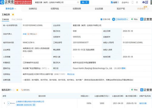 復宏漢霖落子南京 5000萬注冊資本背后的生物技術戰略布局